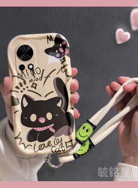 新款卡通黑色猫咪适用华为nova12Pro手机壳nova11Pro奶油纹12Ultra全包11SE防摔10z带挂绳的10青春版小众创意