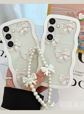 适用三星s25手机壳s24+新款s23ultra蝴蝶结s22透明s21硅胶的note20手链条a73腕带a72字母a50s简约ins风a53女