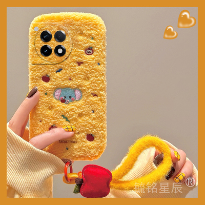 适用一加13手机壳ace3毛绒ace2pro刺绣12黄色3v竞速版2v大象11带挂绳的10pro防摔9r冬季9rt毛茸茸8秋冬8t/7/6