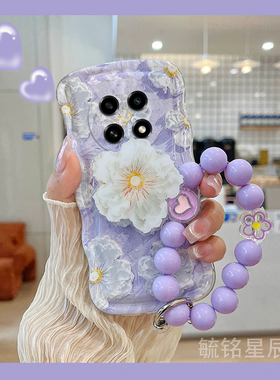 新款油画紫色花朵适用OPPOA2Pro手机壳A2带支架的A1挂链5G爆款A1Pro韩系ins透明por硅胶p气囊波浪边0pp0a2pro