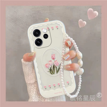 适用opporeno15pro手机壳15c/14pro+13/12pro十11新款10郁金香9花朵8简约7se挂绳6手腕带5k防摔透明的3元气版