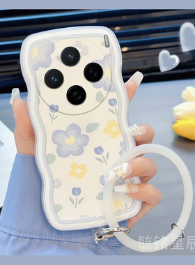 适用vivox200手机壳x200s新款x100蓝色x200promini花朵ins风x90波浪边x23透明x60硅胶x27腕带s30防摔s20创意