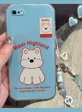 新款红色线条小狗适用苹果x手机壳iPhone8Plus透明se3硅胶的2腕带式7挂绳6防摔ins风5全包xr可爱xsmax卡通s/4