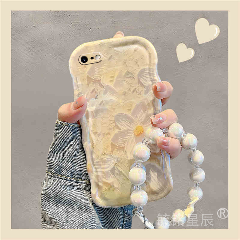 新款简约油画花朵适用苹果8Plus手机壳iPhone7Plus透明se3硅胶的se2带挂绳6二代6s软壳6plus三代链条7高级感