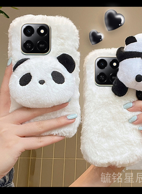 适用华为荣耀play10t手机壳10c新款play9t毛绒play8t白色paly7t熊猫play6t可爱play4pro简约play3毛茸茸硅胶