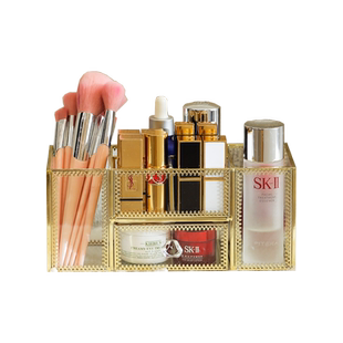 玻璃化妆品收纳盒口红美妆刷眼影粉饼储物盒抽屉指甲油桌面置物架