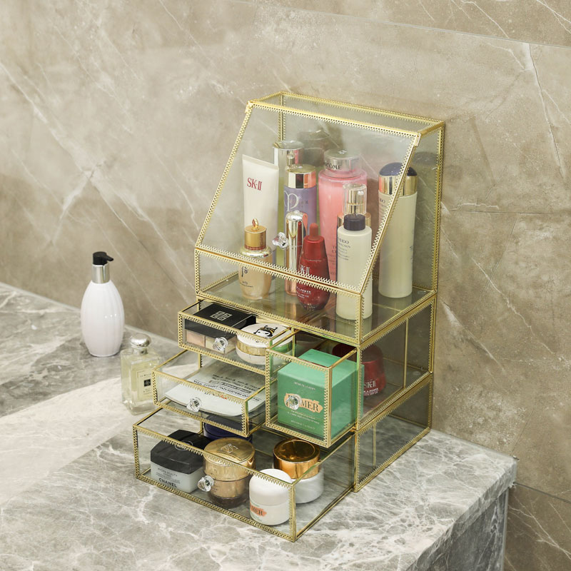 抽屉式桌面防尘有盖化妆品收纳盒