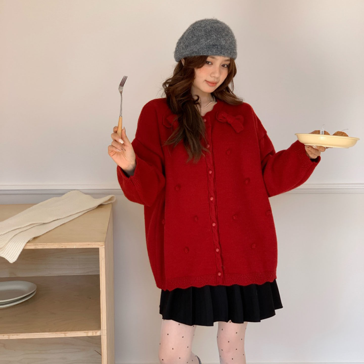 圣诞新年红加厚立体蝴蝶结针织外套秋冬新款学院风减龄遮肉毛衣女,女装/女士精品,毛针织衫,淘宝优惠券,粉丝福利购,淘宝优惠卷