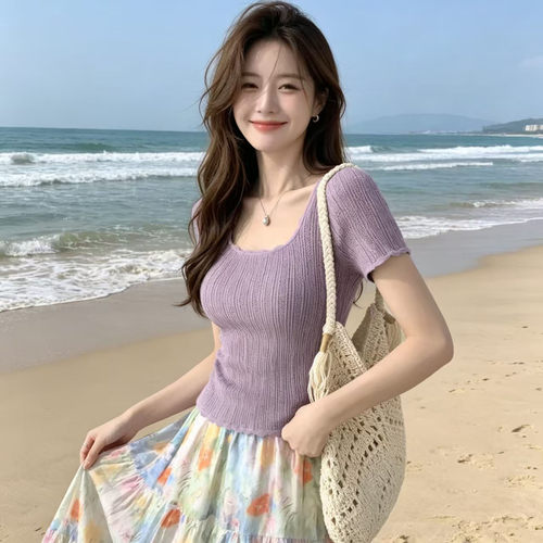 高级感气质小个子糖果色甜美罩衫