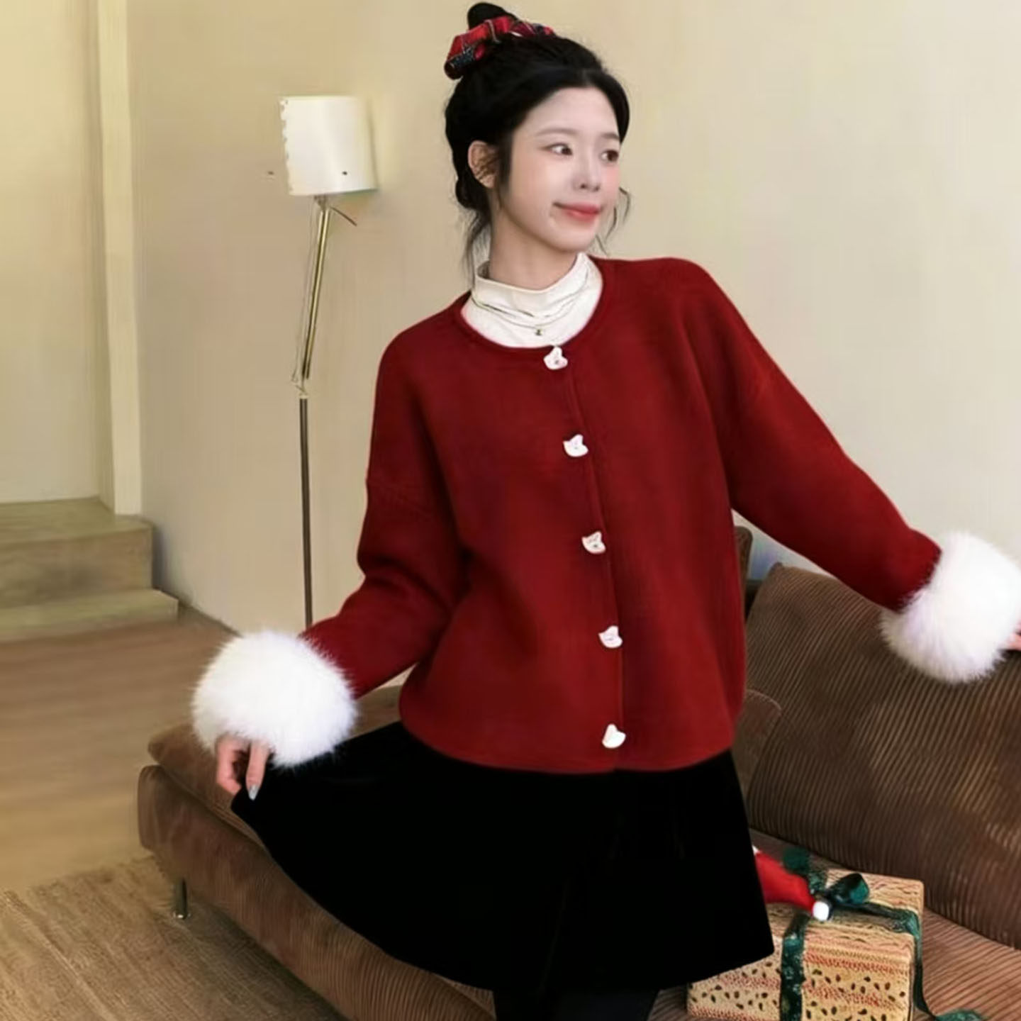 新年圣诞千金风毛毛袖针织开衫秋冬新款女减龄加厚保暖简约毛衣潮,女装/女士精品,毛针织衫,淘宝优惠券,粉丝福利购,淘宝优惠卷