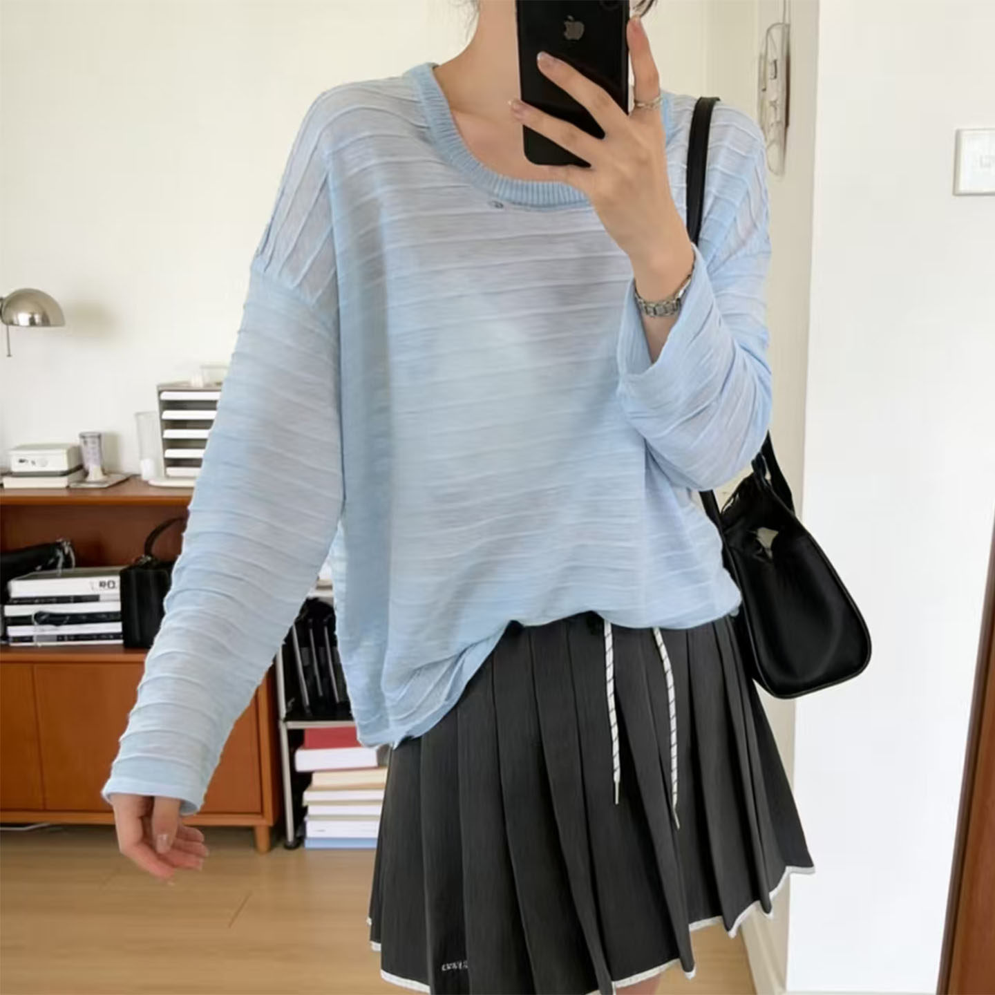 糖果色薄款防晒空调针织衫春夏女宽松显瘦减龄长袖上衣温柔韩系风