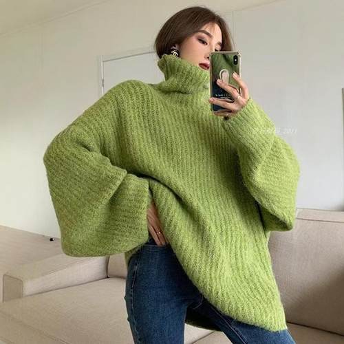慵懒风高领加厚针织毛衣
