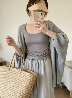慵懒风冰丝蝙蝠袖防晒针织衫女春夏新款薄款宽松开衫外套百搭上衣