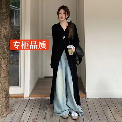 单排扣V领开衫纯色针织衫遮肉