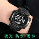 运动电子表男士 户外黑色数字显示腕表 多功能防水夜光学生手表男款