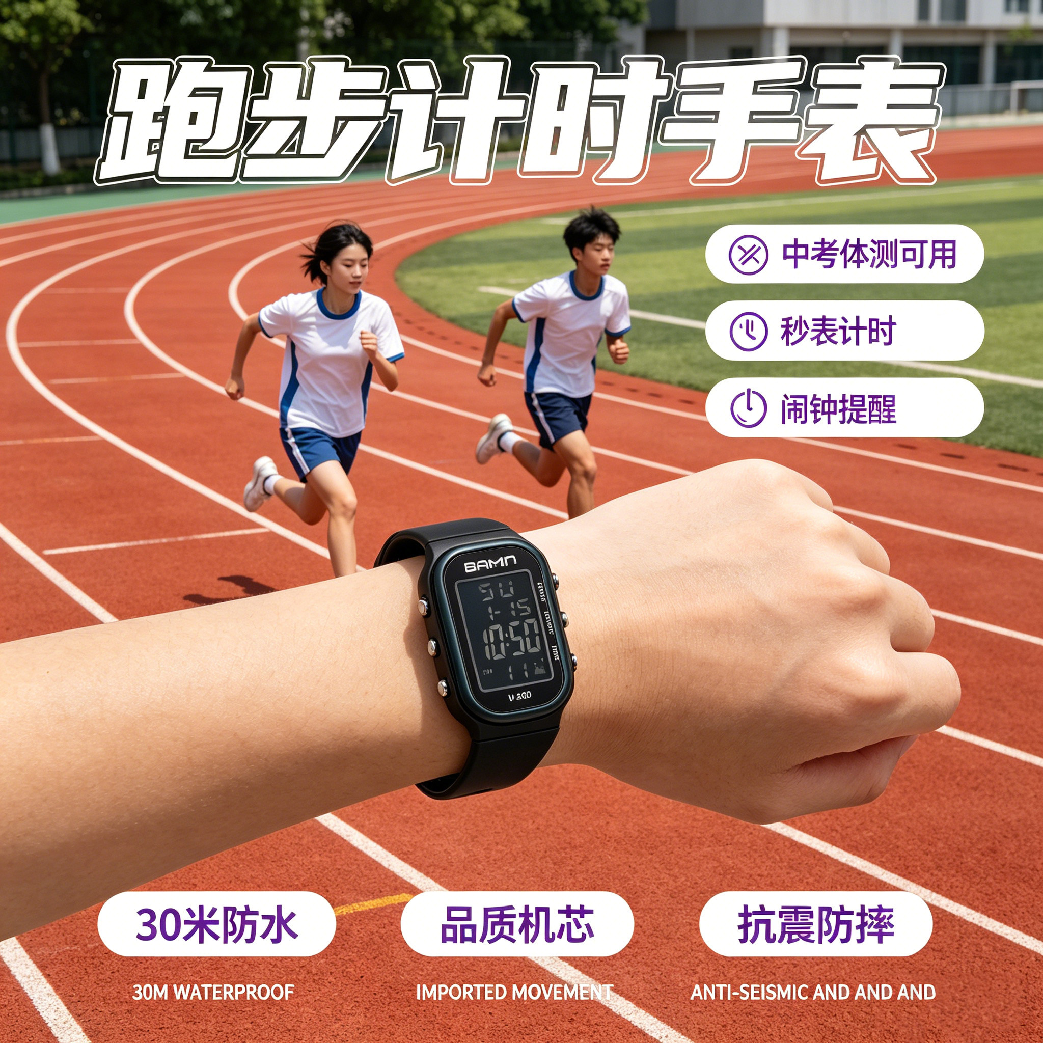 中考跑步计时运动手环男款女初高中学生专用儿童电子手表只看时间