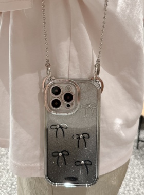 16可斜挎适用iPhone15手机壳14的苹果13promax闪粉电镀蝴蝶12全包ip11十三新款女款带链条挂绳xsmax小众8plus