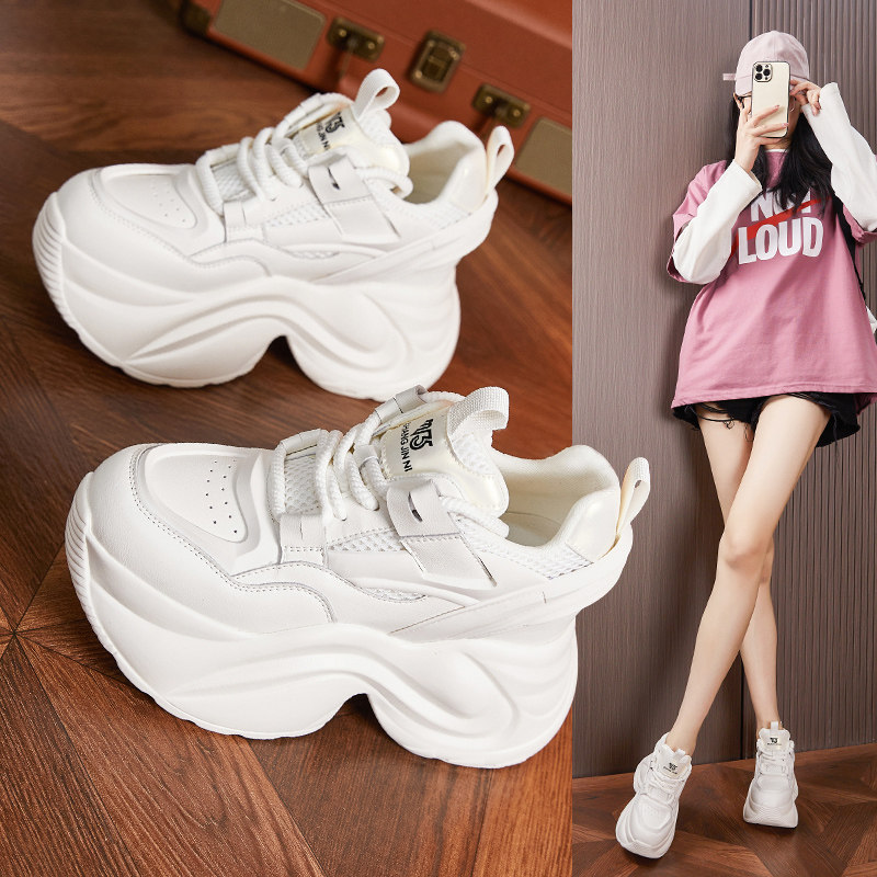 老爹鞋女网纱春季新款内增高女鞋厚底松糕鞋百搭透气休闲运动鞋子