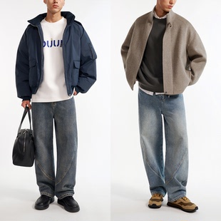 做旧水洗 长裤 加绒 男款 不加绒可选 精梳棉立裁分割茧型牛仔裤