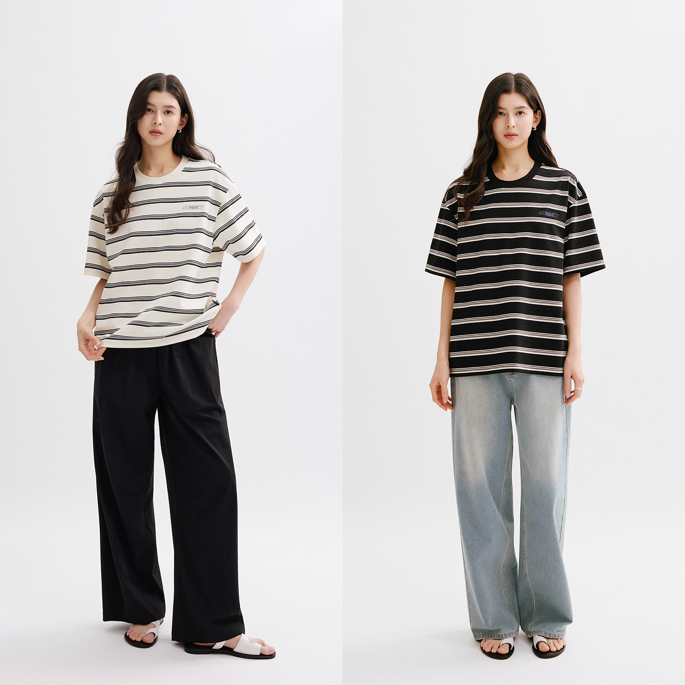 长绒棉条纹刺绣T恤挺阔筋骨感