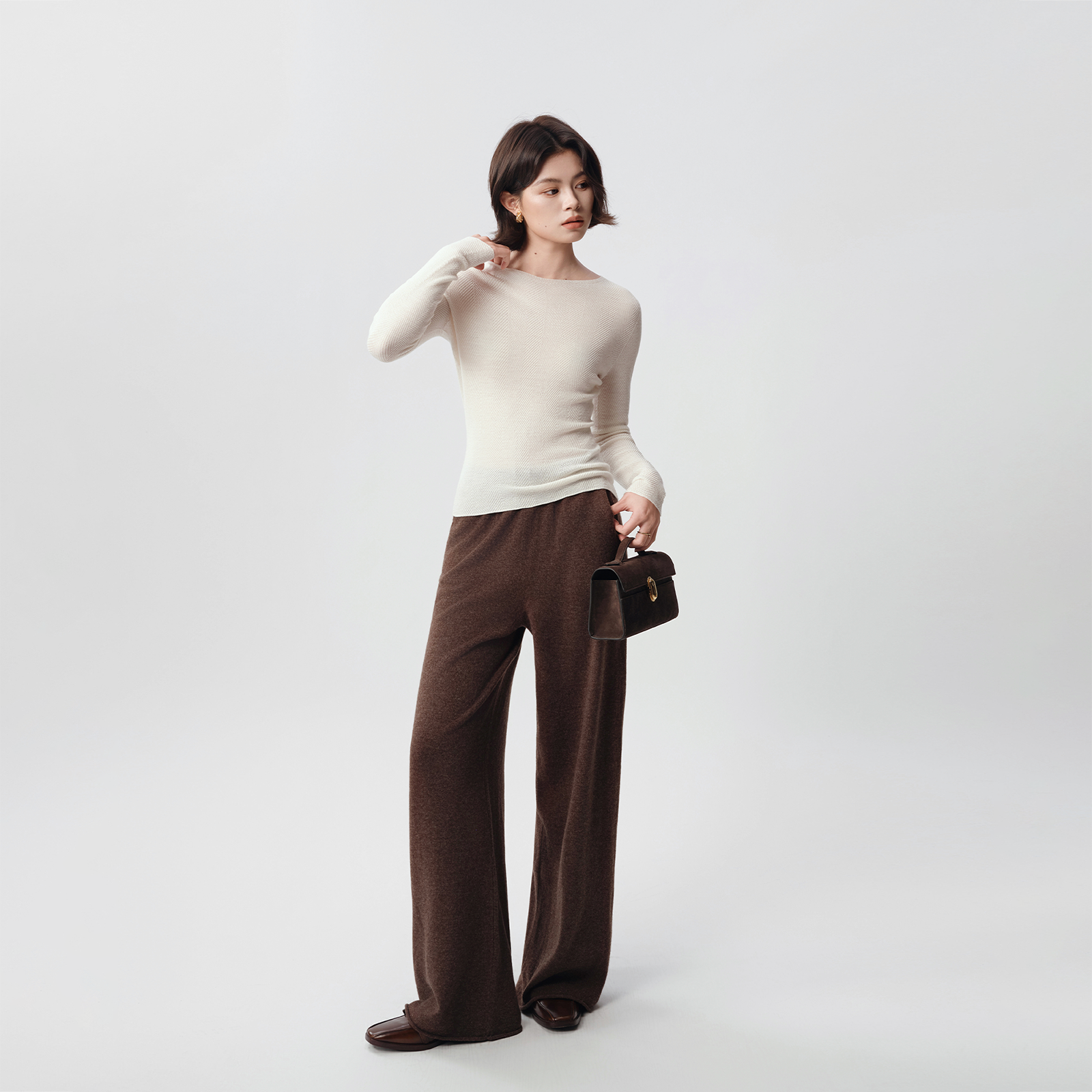 100%美利奴羊毛水波纹修身针织衫 60支无缝一体打底 扬子纱可机洗