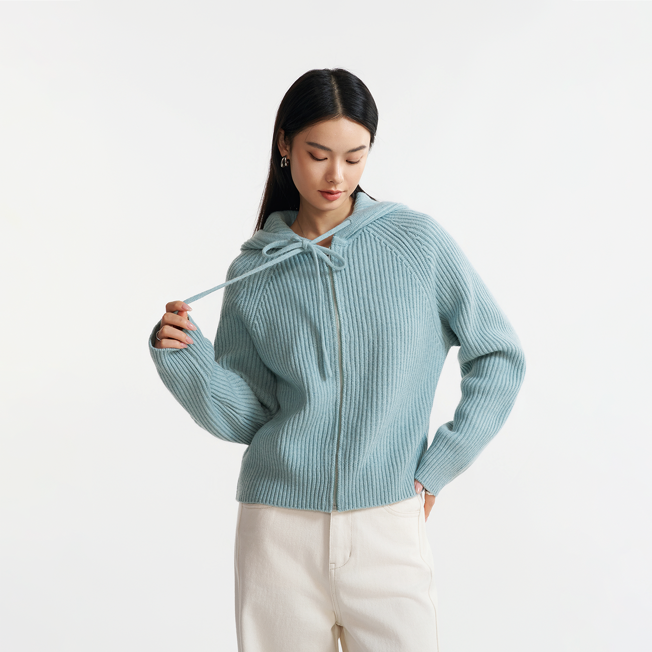 100%美利奴绵羊毛连帽开衫