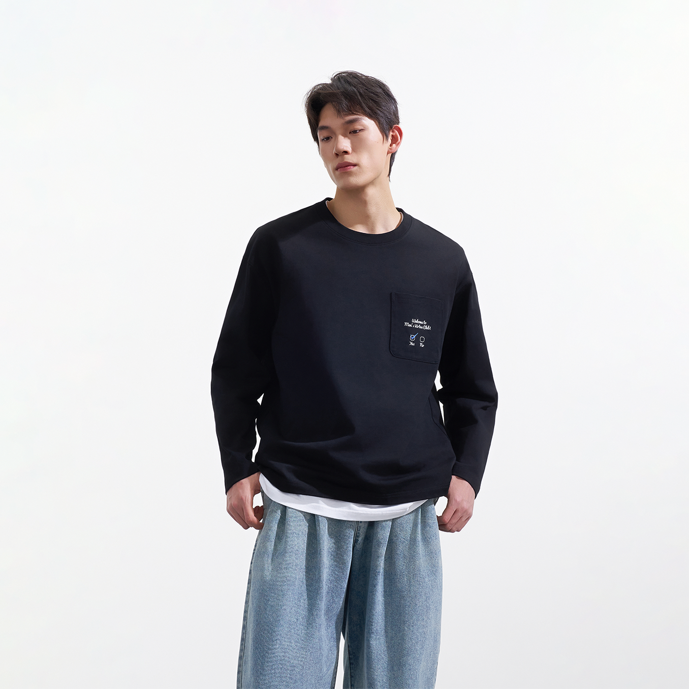 男士280G优质长绒棉口袋长袖T恤