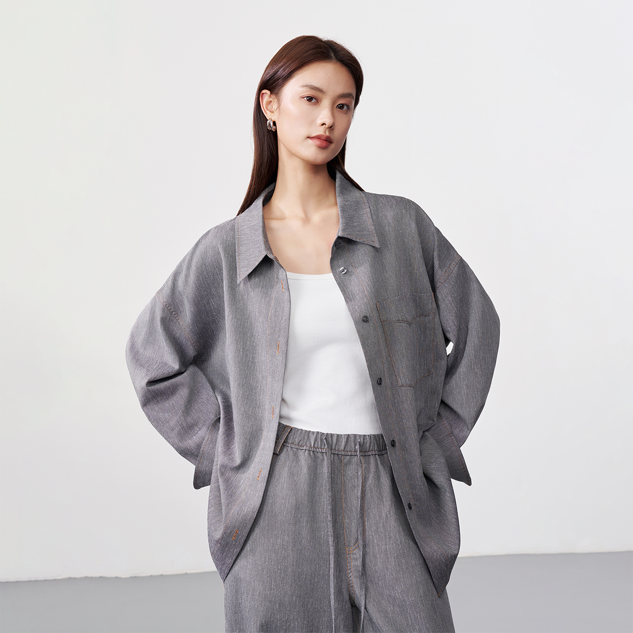 偶得色织肌理仿牛仔衬衫日系感