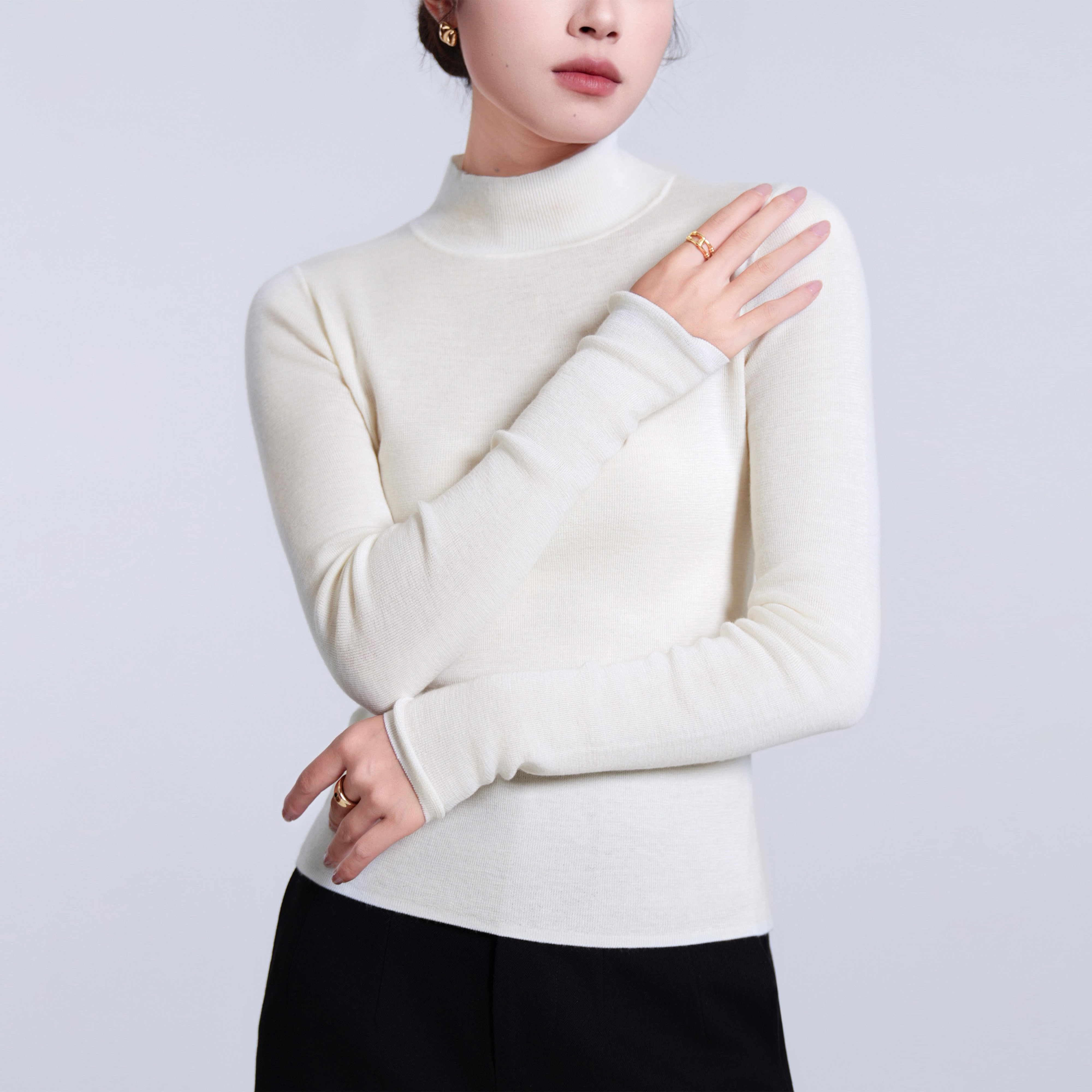 偶得一物·新澳羊毛中领打底衫 正肩 120支美利奴羊毛16针 可机洗