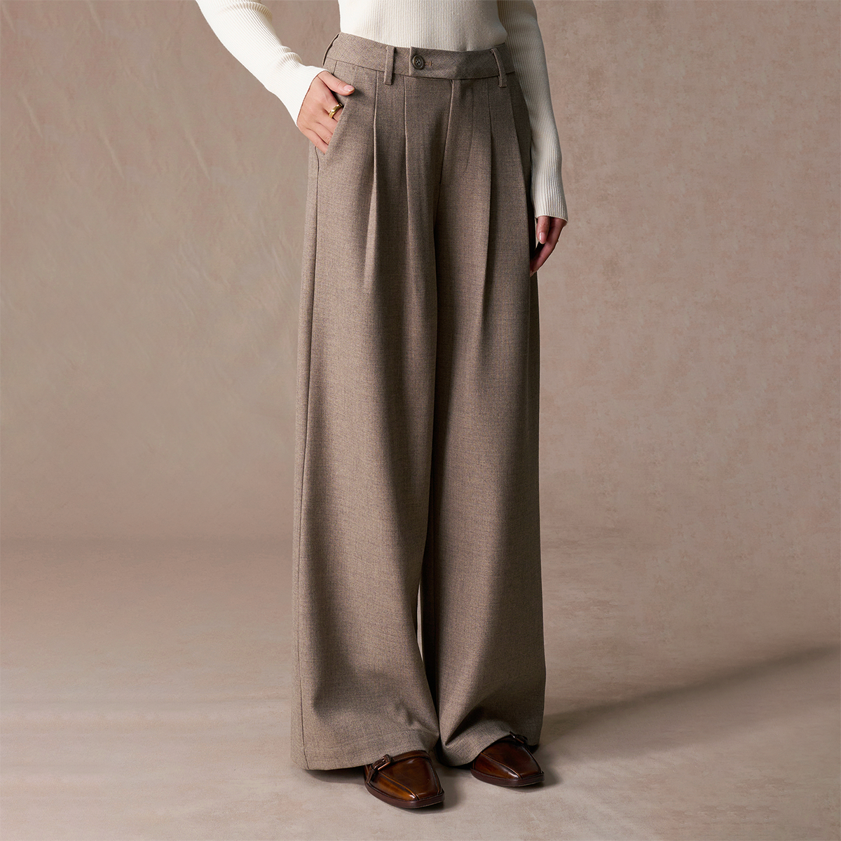 高腰立裁直筒薄款西裤