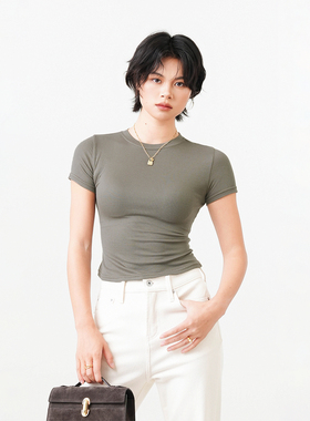 偶得·正肩精致圆领T恤 软糯亲肤高弹显瘦 立体剪裁折角腰