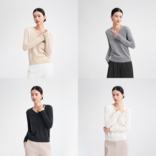 山羊绒软糯蓬松 6色针织衫 14针无缝一体 型 正肩版 100%羊绒V领衫