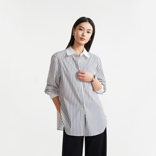 高密长绒棉色织条纹撞色衬衫 挺括抗皱廓形立裁 丝光工艺细腻顺滑