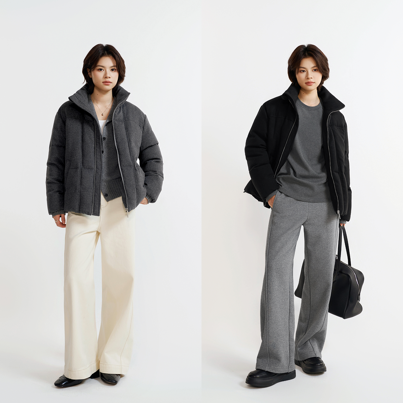 毛呢质感立领夹克鹅绒服