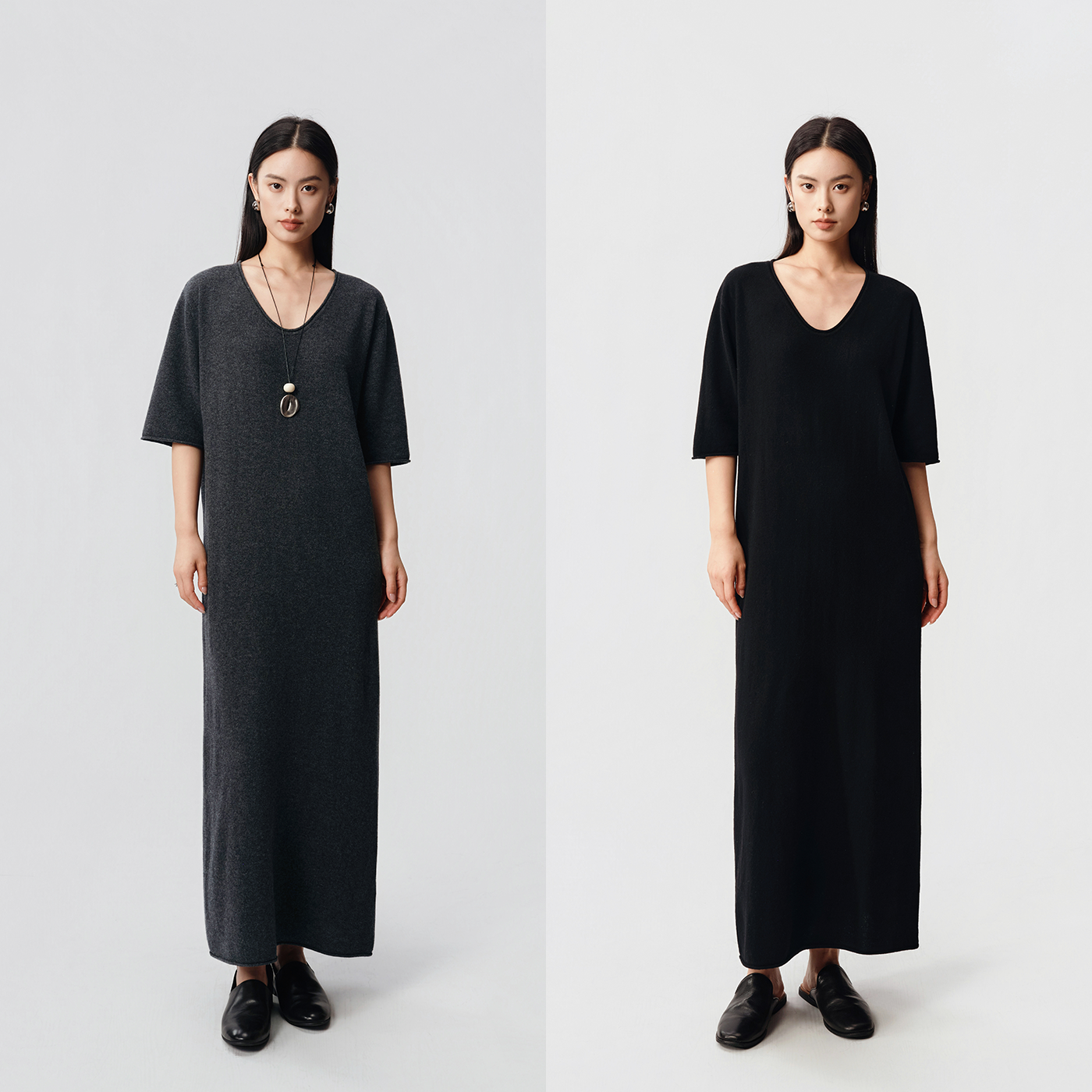 100%美利奴羊毛U领针织连衣裙