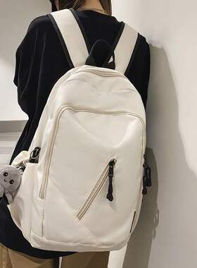 韩版大容量背包男双肩包黑色百搭纯色书包女大学生初中生双肩