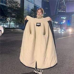 加绒加厚羊羔毛外套女冬新棉衣中长款过膝韩版宽松港风派克服