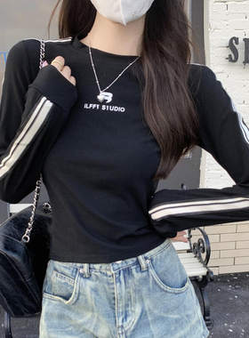 恤女新款字母印花长袖打底衫显瘦