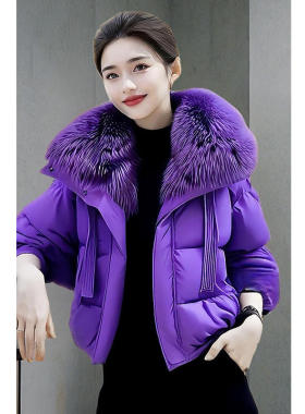 短款紫色棉服加厚轻薄保暖外套冬季新款冬装棉衣棉袄女装