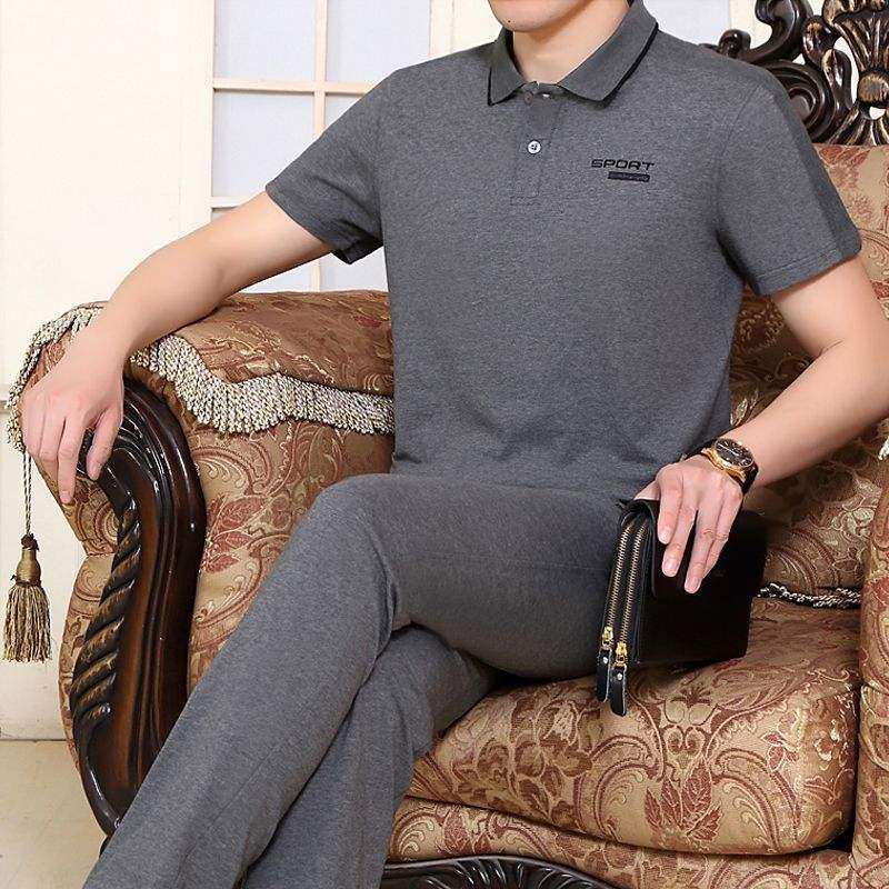 运动套装男士宽松休闲中老年爸爸冰丝透气衫夏季薄款