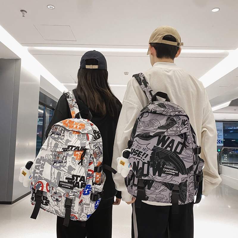 书包男大学生大容量高中初中生潮牌原宿风双肩包背包女酷