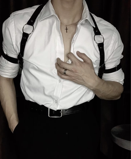 英伦雅痞男装禁欲系衬衫SM高级感痞帅炸街趣长袖背带酒吧男模西装