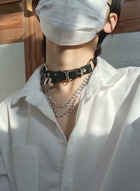 皮质choker项链男潮酷嘻哈
