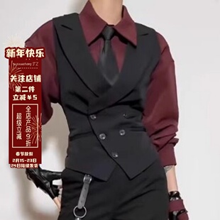 戗驳领西装衬衫马甲男模男英伦风伴郎高级结婚直播酒店收腰禁欲