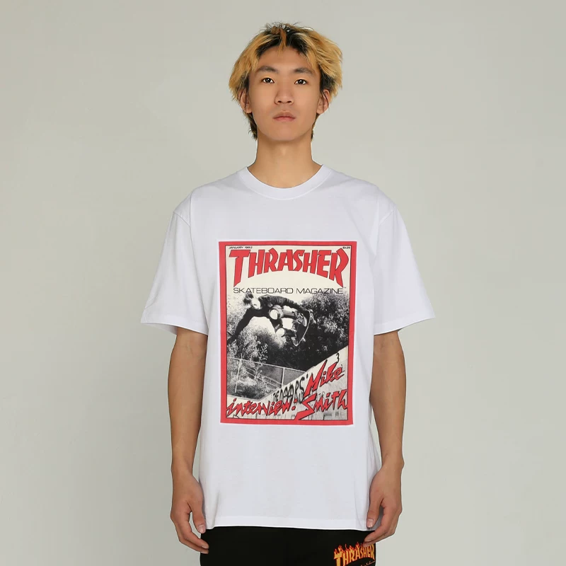 Т-shirts Short -sleeved, футболка с принтом персонажа, японское издание THRASHER, мужская и женская