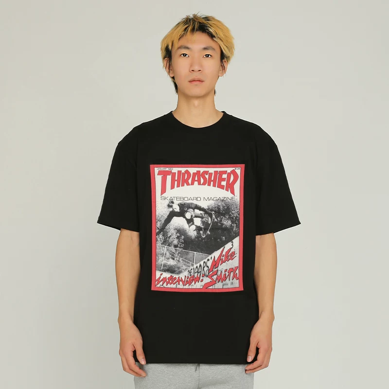 Т-shirts Short -sleeved, футболка с принтом персонажа, японское издание THRASHER, мужская и женская