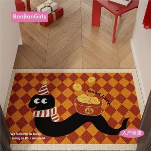 红色新年蛇年入户地垫防滑耐脏大门口门外进门脚垫PVC丝圈可裁剪