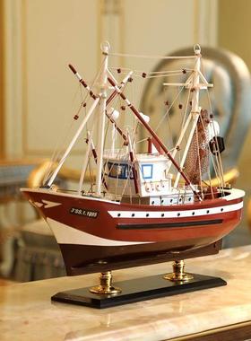 船模型摆件一帆风顺帆船摆件仿真渔船模型45CM一帆风顺实木帆船模