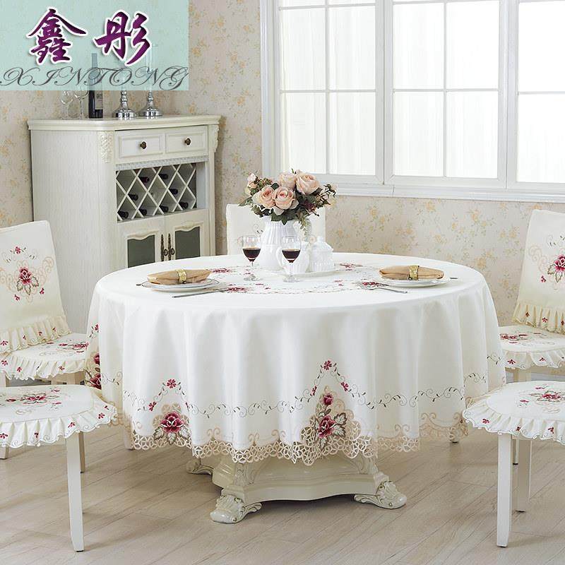 欧式田园绣花圆餐桌布 酒店布艺圆桌布 椅套椅垫套装 鑫彤1017