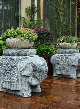 户外大象仿石墩花盆底座别墅大门口两侧门前摆件一对庭院造景布置